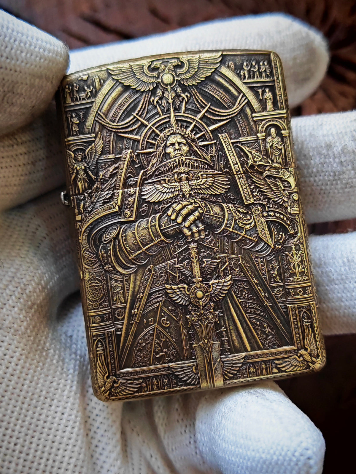 Warhammer 40K Emperor Golden Throne — CNC Engraved Brass Lighter